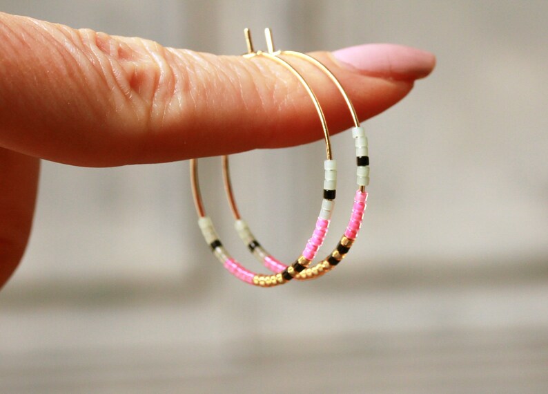 Neon Miyuki Hoop Earrings a pair of handmade beaded earrings as a minimalist gift for her image 6