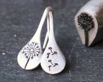 Silver earrings dandelion / Sterling silver hand stamped dandelions / Gift for her / Dandelion jewelry / especially jewelry / Birhtdaygift