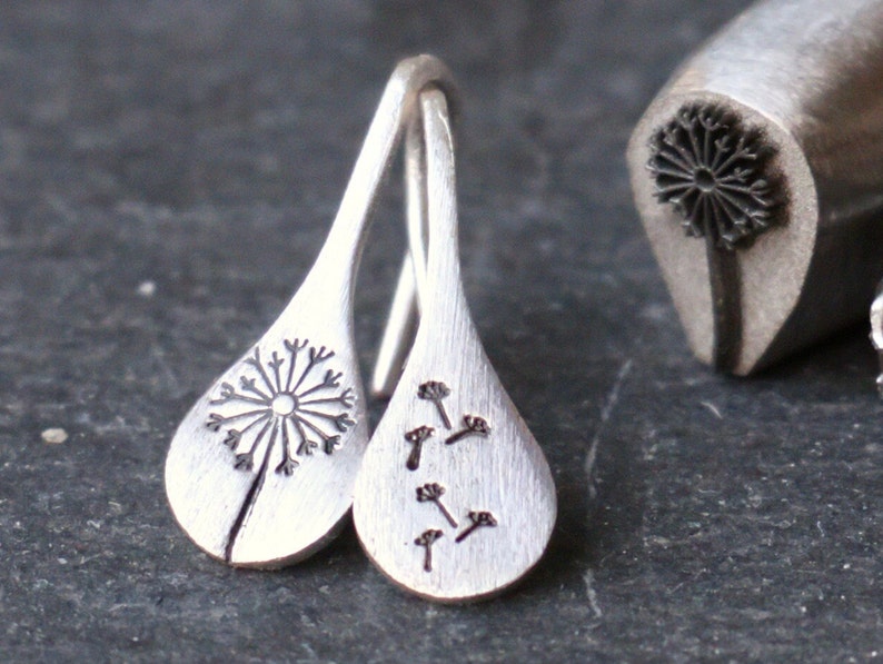Silver earrings dandelion / Sterling silver hand stamped dandelions / Gift for her / Dandelion jewelry / especially jewelry / Birhtdaygift zdjęcie 7