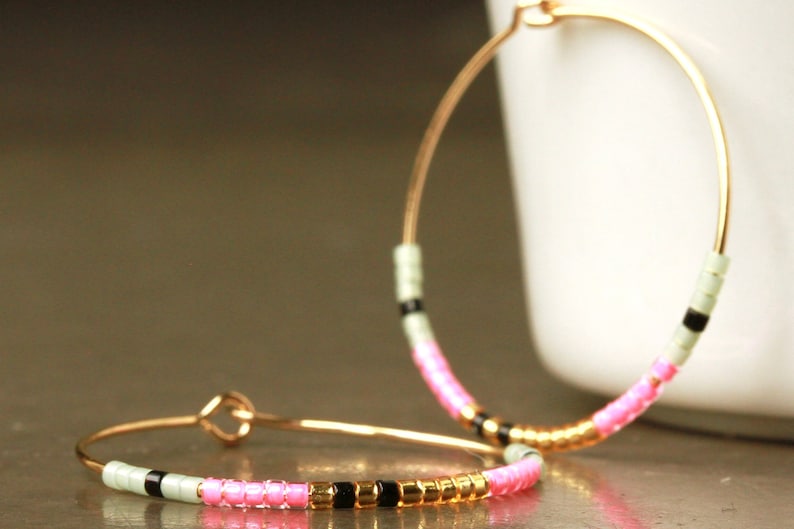 Neon Miyuki Hoop Earrings a pair of handmade beaded earrings as a minimalist gift for her image 2