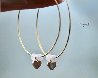 Hoop earrings rose quartz heart fine pearl earrings with gemstones as a romantic gift for her a geometrically modern earring