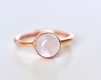 Ring rose quartz rose gold sterling silver gemstone ring birthstone October romantic gift for her bridal jewelry Mother's Day birthday