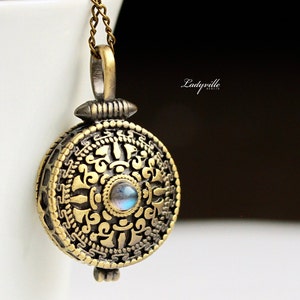 Unique Locket Moonstone Vintage Bronze Prayerbox Original Design by Ladyville Gift for Her Original Jewelry