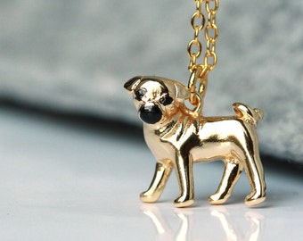 Kette Hund Mops Sterlingsilber vergoldeter Tierschmuck als Geschenk für sie Hundeschmuck Bulldogge besonderer Haustierschmuck