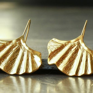 Earrings ginkgo leaf stainless steel genuine gold-plated or copper-plated as an extraordinary gift for women and nature lovers image 2