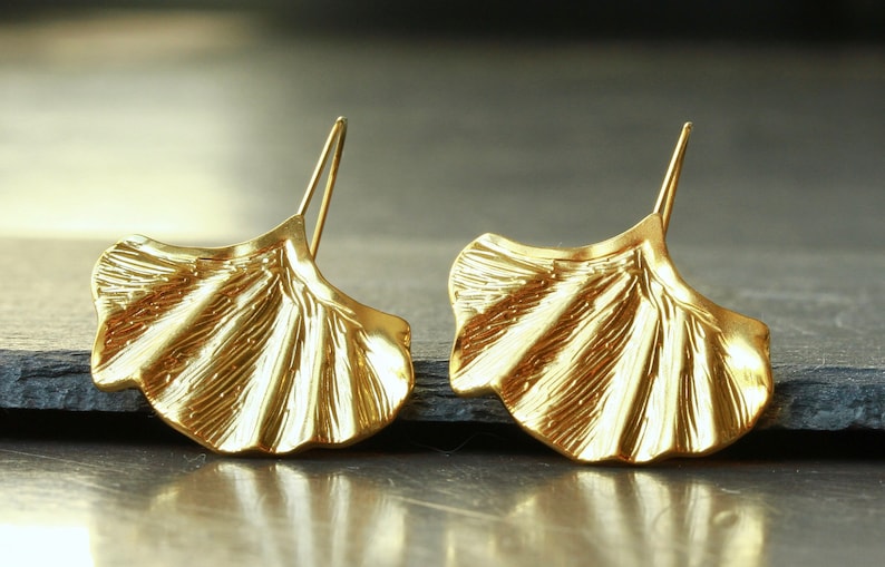 Ohrhänger Ginkgo Blatt Edelstahl echt vergoldet oder verkupfert als außergewöhnliches Geschenk für die Frau und Naturliebhaber Gold