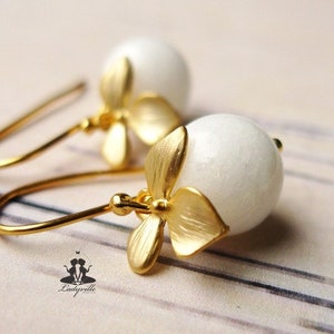 Earrings Jade Flower gold plated earrings as pearl jewelry romantic gift for her for the girlfriend wife mother sister bridal jewelry