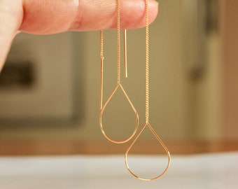 Durchziehohrringe Tropfen modern / Minimalistischer Schmuck / vergoldet / Kettenohrringe / Fädelohrringe / Threader Ohrringe / geometrisch