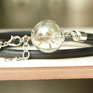 Bracelet pissenlit en cuir gris foncé avec pissenlit de Berlin comme cadeau extraordinaire pour elle