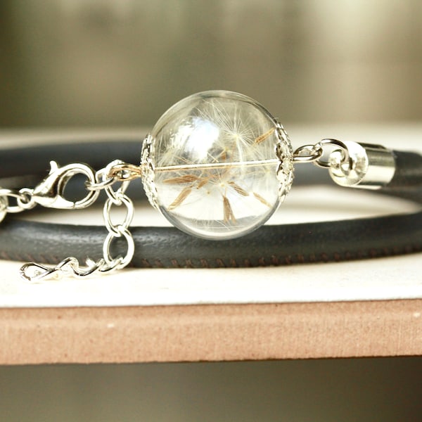 Dandelion bracelet leather in dark grey with Berlin dandelion as an extraordinary gift for you