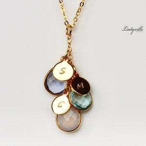 Collar de piedra de nacimiento personalizado / Regalo personalizado / Regalos para ella / Collar con inicial / Joyería familiar / Granate / Amatista /