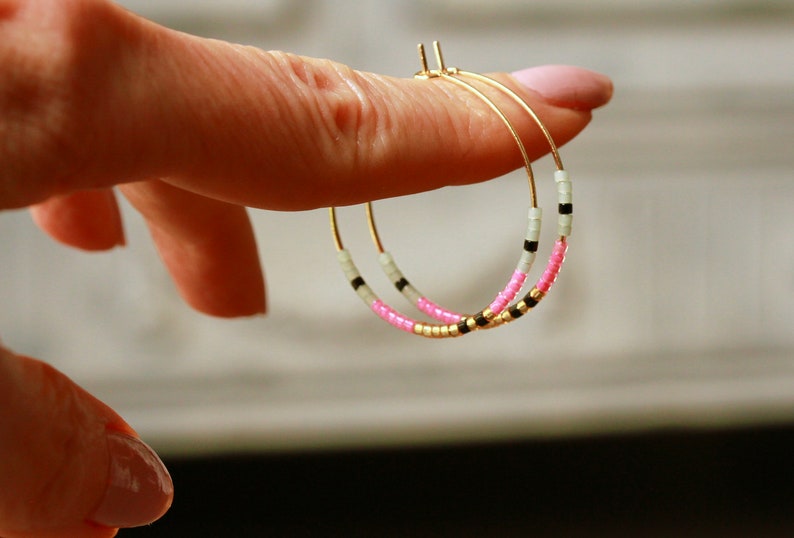 Neon Miyuki Hoop Earrings a pair of handmade beaded earrings as a minimalist gift for her image 3