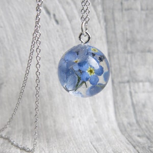 Sterling silver necklace forget-me-not resin with silver leaf floral jewelry and romantic gift for her and for nature lovers image 5