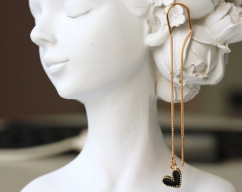 Herz Ohrringe Durchziehohrringe schwarzes Emaille Herz Schmuck für Verliebte Valentinstag Geschenk für Sie Frau Freundin Schwester Mutter
