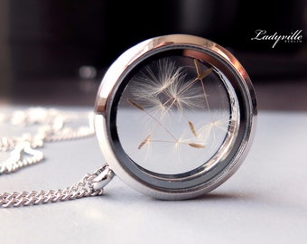 Einzigartiges Medaillon Pusteblume Kette / Geschenk für Sie / besonderes Geschenk / Glasmedaillon Edelstahl / schillernder Schmuck