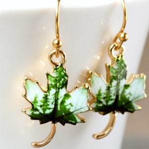 Leaf earrings maple in green as nature jewelry or forest earrings as a floral gift for her