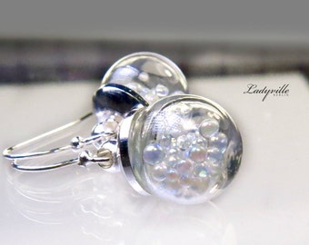 Silver earrings soap bubbles / sterling silver earrings with glass ball / gift for her / rainbow jewelry / gift for her
