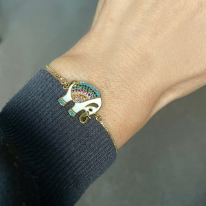 Bracelet éléphant zircone émaillé comme un beau cadeau pour elle, un véritable bracelet plaqué or avec une perle coulissante, taille réglable image 4