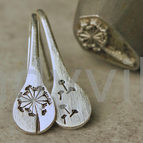 Silver earrings dandelion / Sterling silver hand stamped dandelions / Gift for her / Dandelion jewelry / especially jewelry / Birhtdaygift
