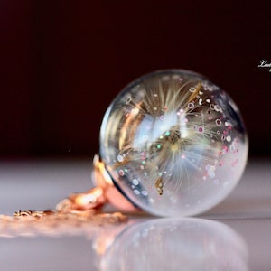 Dandelion Necklace Glitter Sterling Silver Rose Gold / Wish Ball Glitter / Star Magic Jewelry / Gift for Her / Wish Necklace