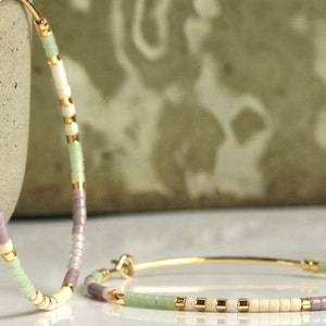 Pastel Miyuki Hoop Earrings a handmade large pair of gold plated pearl earrings as a minimalist gift for her