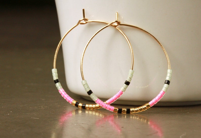 Neon Miyuki Hoop Earrings a pair of handmade beaded earrings as a minimalist gift for her image 8