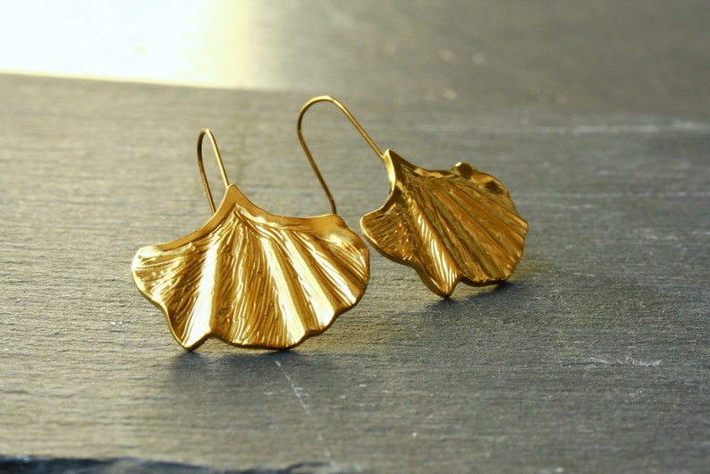 Earrings ginkgo leaf stainless steel genuine gold-plated or copper-plated as an extraordinary gift for women and nature lovers image 6