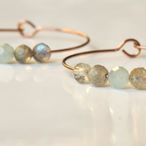 Labradorite aquamarine hoop earrings made of 316L surgical steel as a romantic gift for her with gemstone beads image 1
