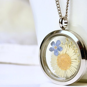 Locket forget-me-not daisy dill terrarium stainless steel locket floral lucky charm gift women girlfriend mother sister