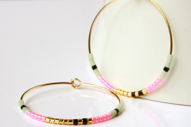 Neon Miyuki Hoop Earrings a pair of handmade beaded earrings as a minimalist gift for her image 4