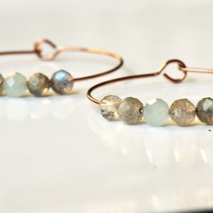 Labradorite Aquamarine Hoop Earrings made of stainless steel 316L as a romantic gift for her with gemstone beads image 3