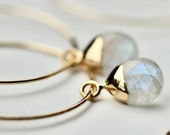 Hoop Birthstone Earrings / Celestial Earrings / Gemstone Jewelry / Gift for Her / Original Jewelry / Moonstone / Hoop Earrings