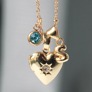 Halskette Multicharm Medaillon Herz mit Zirkonia Initial und Geburtsstein einzigartiges Geschenk für Sie Geburtstag Valentinstag Muttertag
