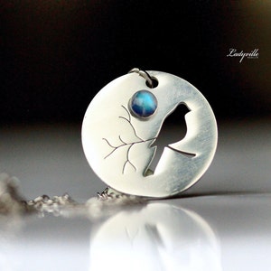 Silver necklace moonstone At night in the forest / gift for her / heavenly necklace moonstone / special jewelry / abstract necklace / layering image 1