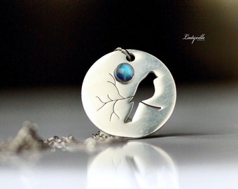 Silver necklace moonstone - At night in the forest / gift for her / heavenly necklace moonstone / special jewelry / abstract necklace / layering