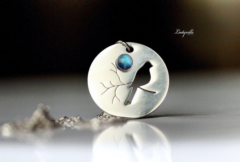 Silver necklace moonstone At night in the forest / gift for her / heavenly necklace moonstone / special jewelry / abstract necklace / layering image 1