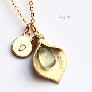 Personalized necklace Initial Moss Aquamarine gold-plated as a fine gemstone necklace a gift for you