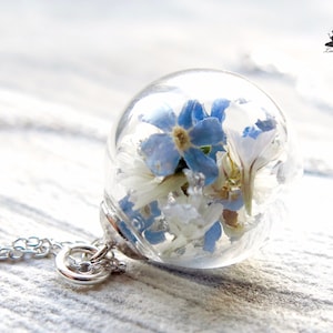 Sterling silver necklace forget-me-not 925 pressed flowers flowers romantic gift for women mother sister girlfriend lovers