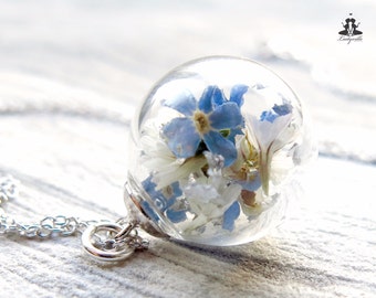 Sterling silver necklace forget-me-not 925 pressed flowers flowers romantic gift for women mother sister girlfriend lovers