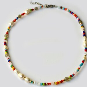 Damenkette Perlenkette Süßwasserperlen Labradorit Opalit Miyuki bunt Geschenk für sie für Frauen Schwester Freundin Mutter zdjęcie 2