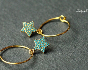 Star earrings turquoise mini celestial hoop earrings polar star gift for her turquoise modern gift for women Christmas gift