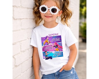 HUNTRX Rumi Mira Zoey Kids T-Shirt – Retro Pop Band Graphic Tee, Youth Fan Apparel