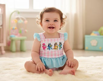 Strój kąpielowy dla dziewczynek Buey – jednoczęściowy, niemowlęcy, z falbanką w kratkę gingham, kostium kąpielowy dla maluchów z kreskówkową grafiką, uroczy strój kąpielowy na lato dla dziewczynek