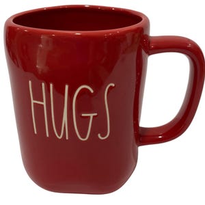 Rae Dunn double sided coffee mug &quot;Hugs&quot; &quot;Kisses&quot; In red by Magenta farmhouse style