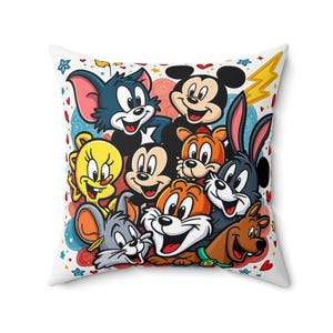 Colorful Cartoon Character Pillow, Fun Throw Pillow, Kids Room Decor, Gift for Disney Fans, Cozy Sofa Cushion, Playful Pillow