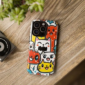 Cute Cat Phone Cases with Colorful Cartoon Design, Fun Gift for Cat Lovers, Pet Owners, Birthdays, Casual Phone Accessories, Unique Style