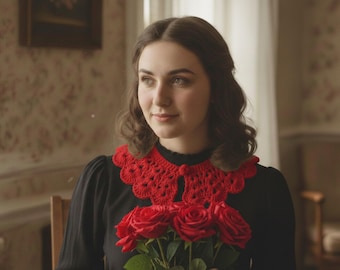 Patrón de cuello Peter Pan de crochet, babero victoriano desmontable (patrón PDF)