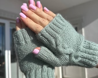 Crochet Fingerless Gloves with Ruffle Trim, Handmade Victorian Arm Warmers