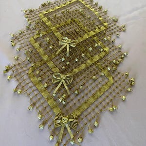 Gold Metallic Macrame Coaster Set, Beaded Tassel Drink Mat