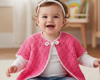 Handmade Pink Crochet Baby Cardigan – Lacy Cotton Infant Sweater, Boho Style
